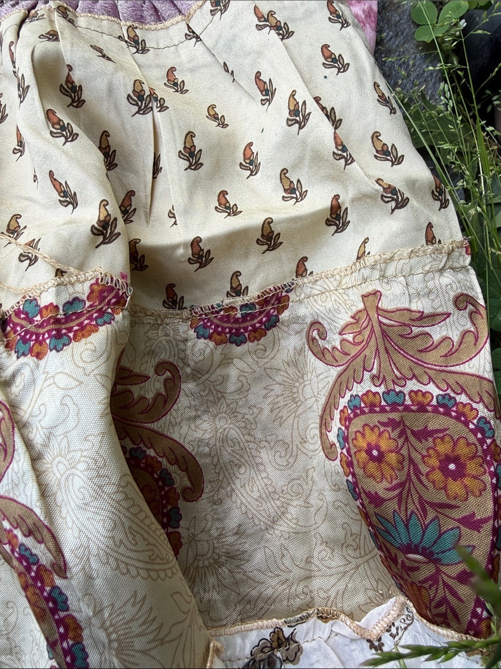 Bohemian Tiered Midi Dress in Lavender and Cream - Picture 4 of 10